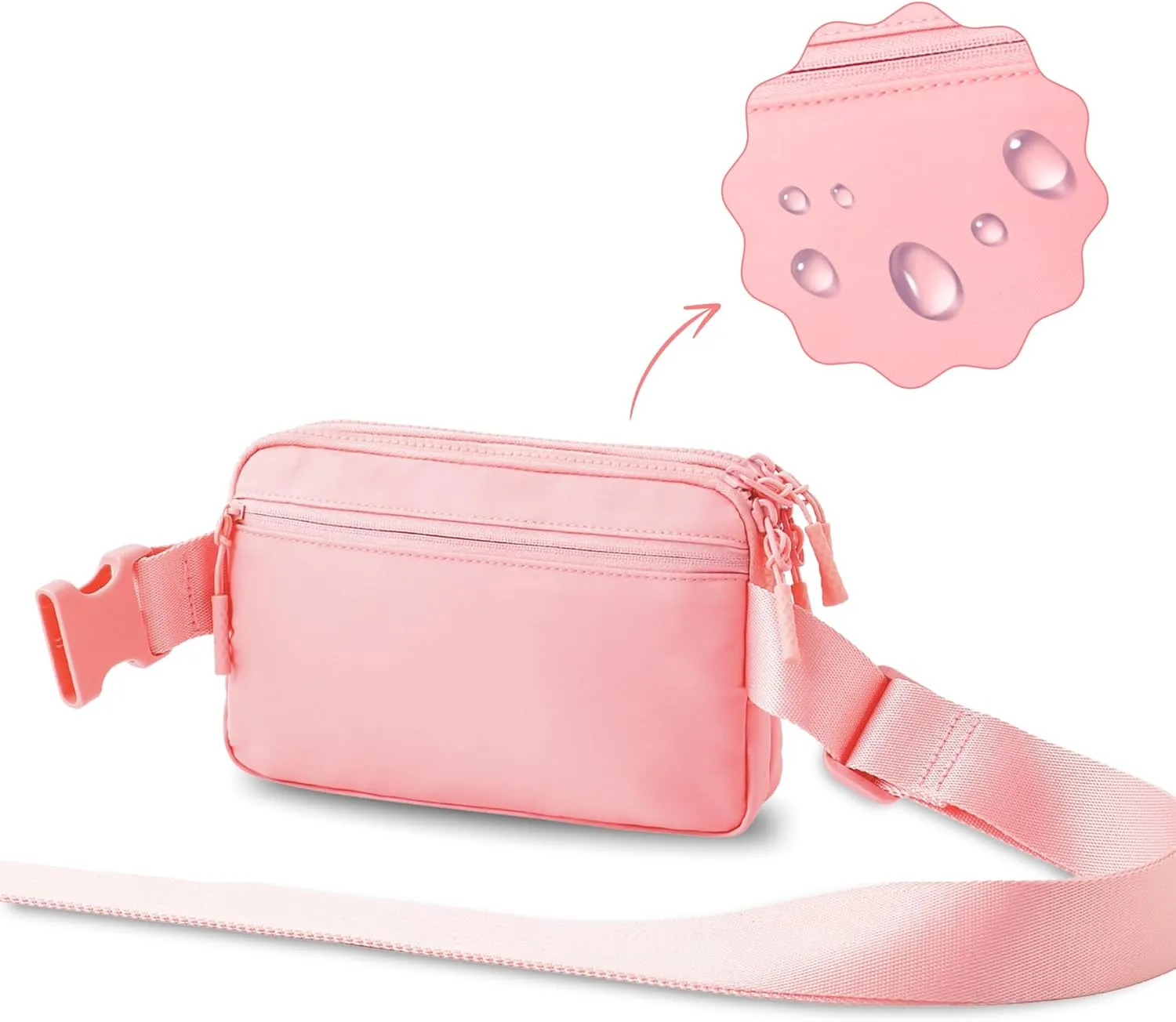 FORZAROCKET Essential  Belt Bag w/Long Strap 70"  Double Compartment  Crossbody Bag w/Extended Strap  Fanny Pack for Women Men  Two-Way Zipper Sling Bag  Travel & Plus Size Friendly, Light Pink