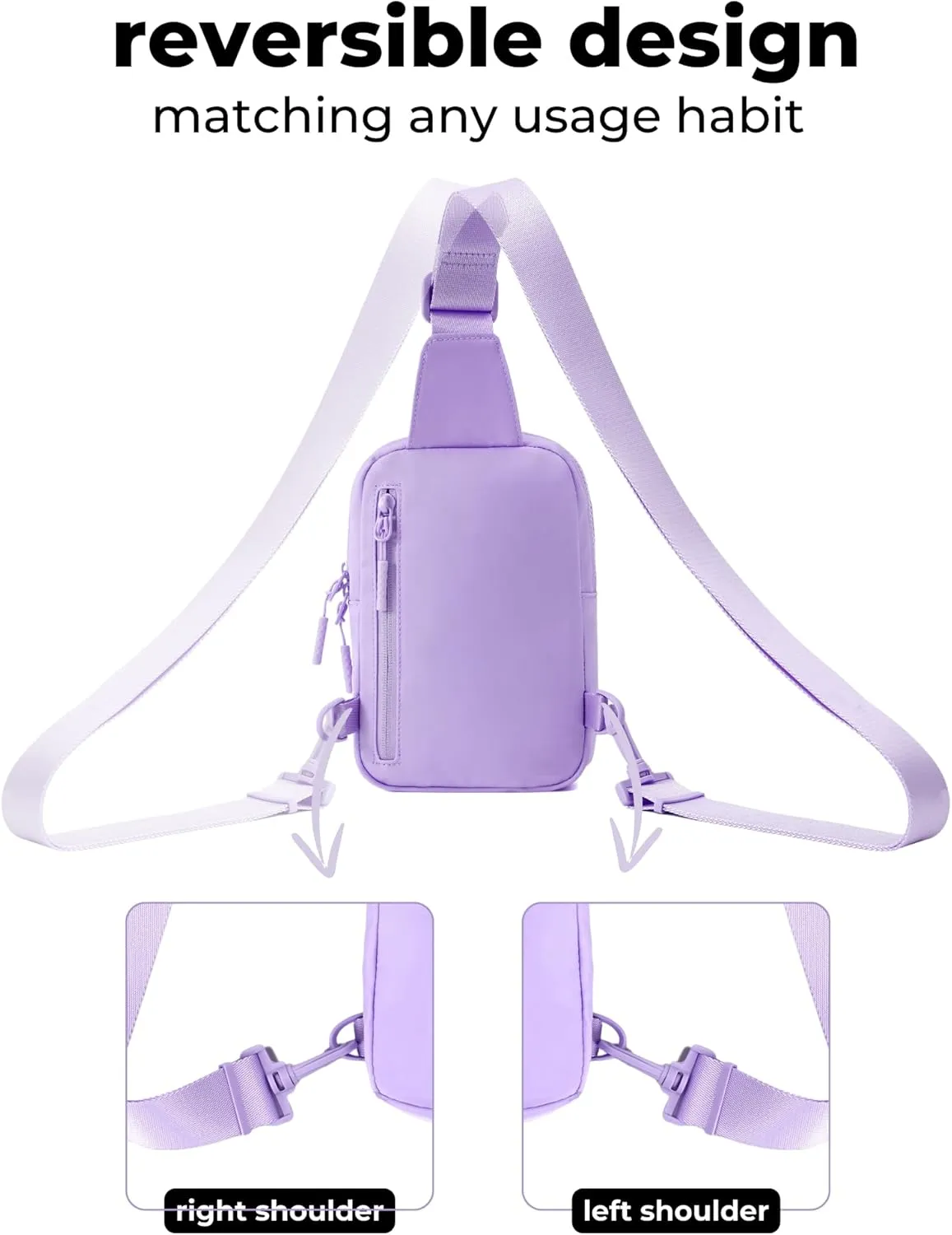 FORZAROCKET Ultralight Sling Bag w/Long Strap 70"  Small Crossbody Bag w/Extended Strap  Women Men Fanny Pack w/Anti-Theft Pocket  Two-Way Durable Zipper  Travel & Plus Size Friendly, Light Purple