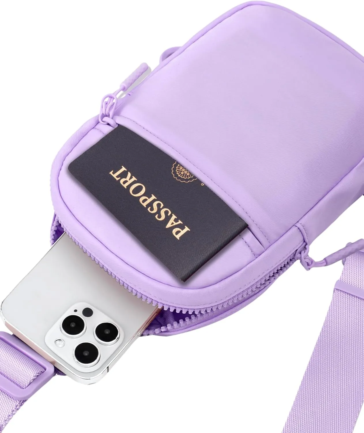 FORZAROCKET Ultralight Sling Bag w/Long Strap 70"  Small Crossbody Bag w/Extended Strap  Women Men Fanny Pack w/Anti-Theft Pocket  Two-Way Durable Zipper  Travel & Plus Size Friendly, Light Purple