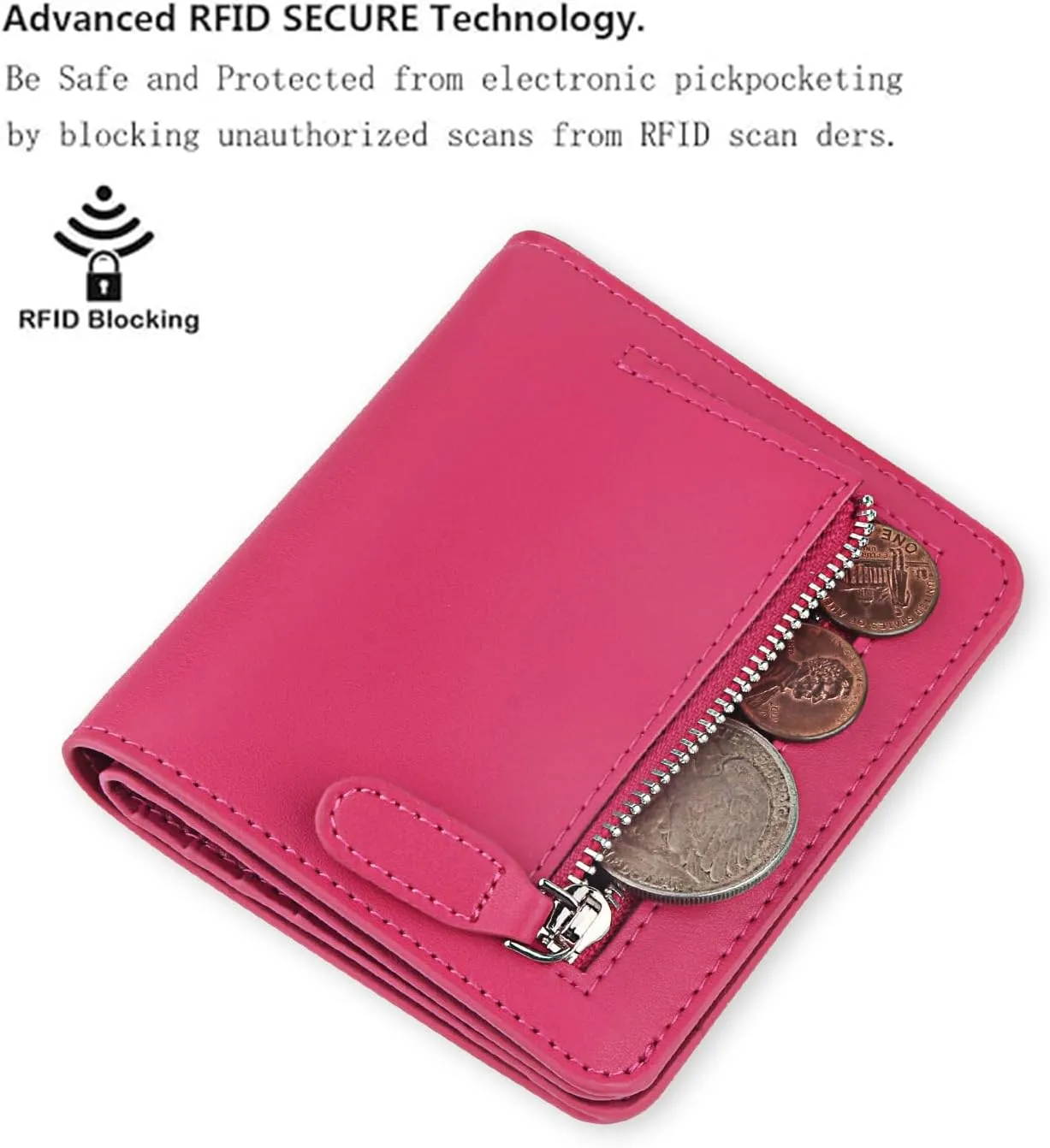 FUNTOR Small Wallets for Women, Ladies Small Compact Bifold Pocket RFID Blocking Genuine Leather Wallet for Women