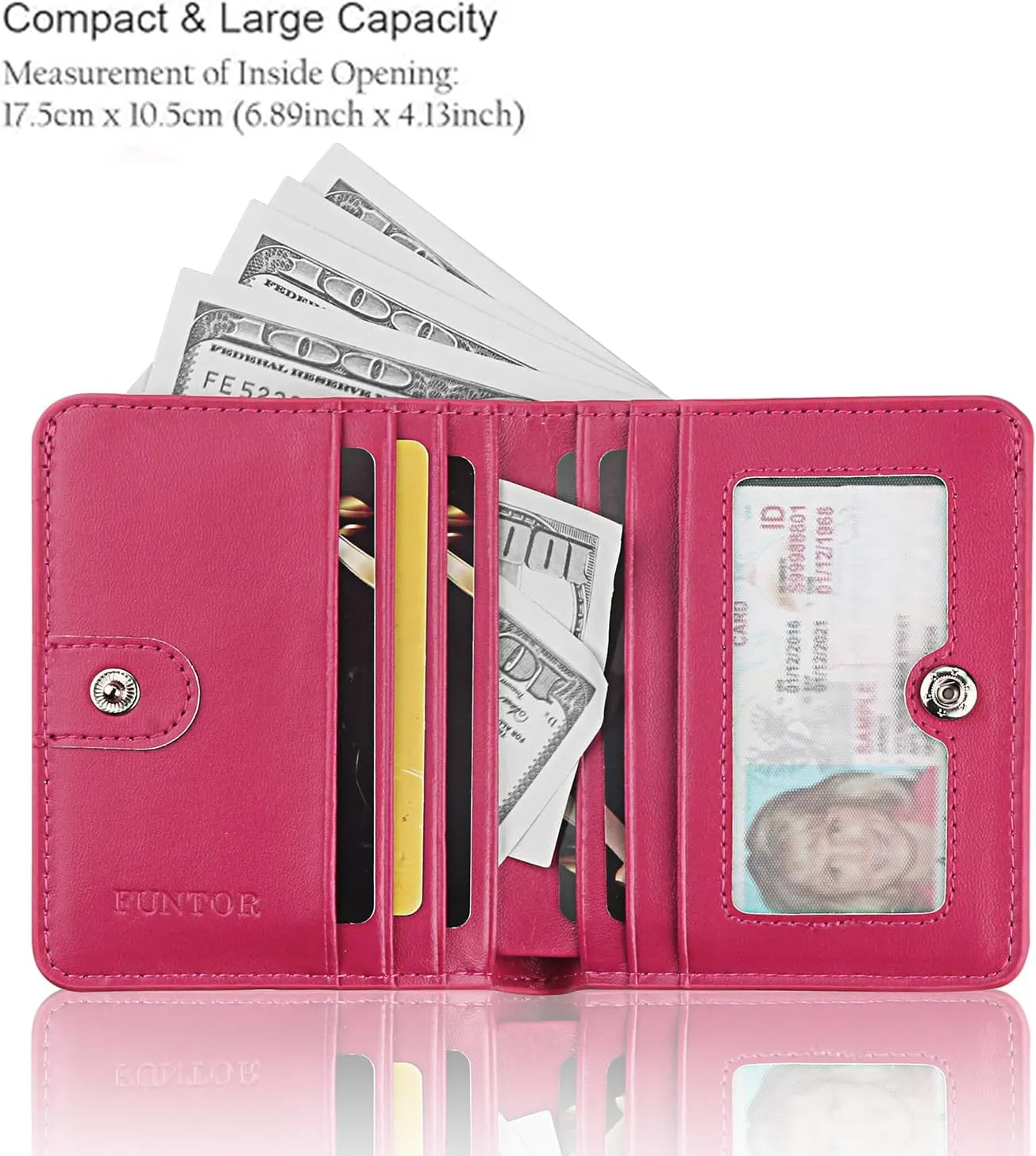 FUNTOR Small Wallets for Women, Ladies Small Compact Bifold Pocket RFID Blocking Genuine Leather Wallet for Women