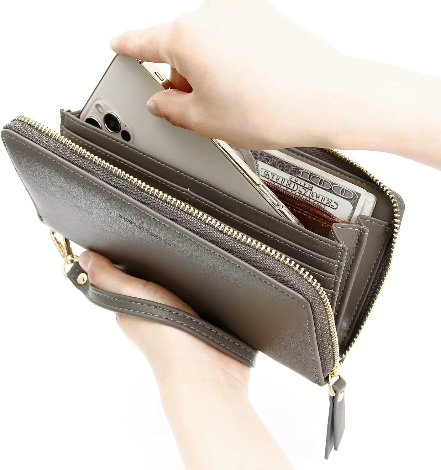GEEAD Wristlet Wallets for Women PU Leather RFID Blocking Zip Around Long Phone Clutch Wallet