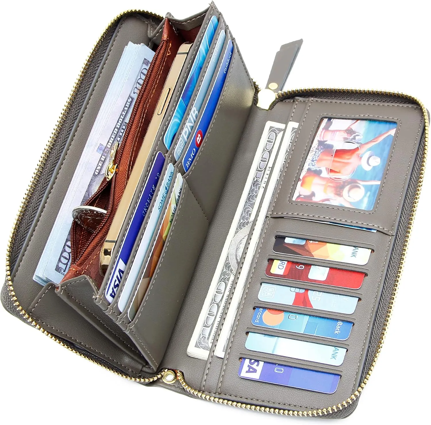 GEEAD Wristlet Wallets for Women PU Leather RFID Blocking Zip Around Long Phone Clutch Wallet