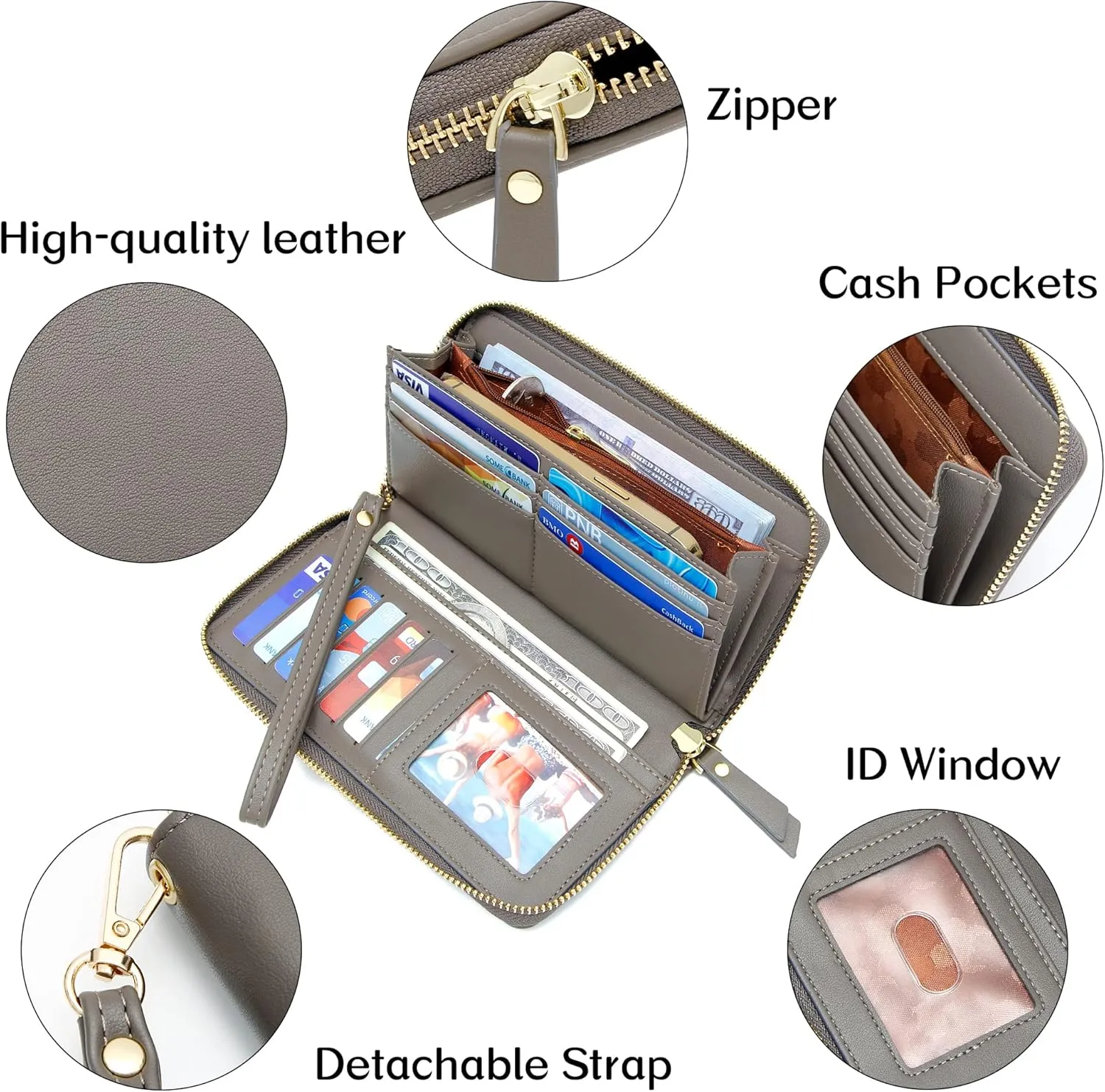 GEEAD Wristlet Wallets for Women PU Leather RFID Blocking Zip Around Long Phone Clutch Wallet