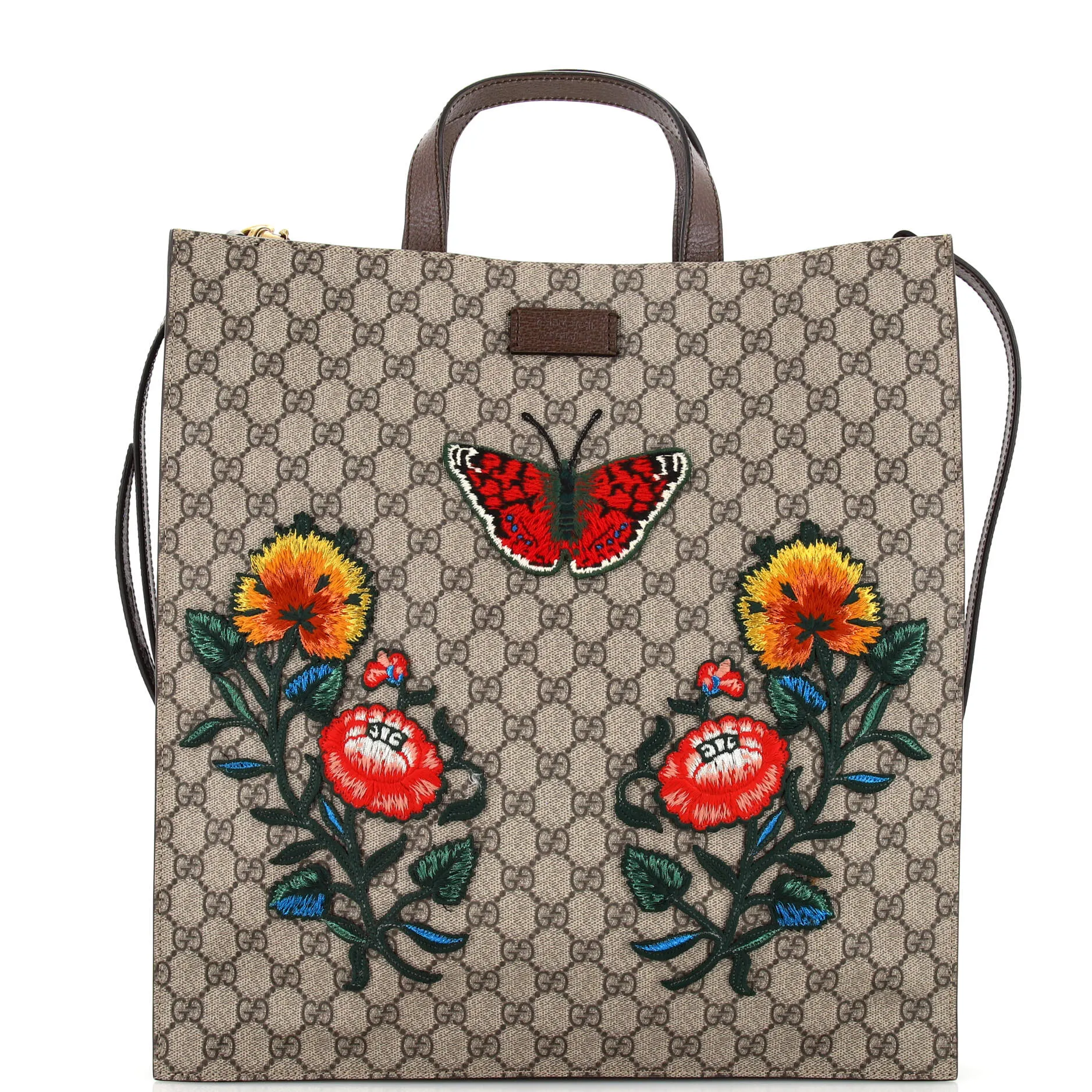 GUCCI Convertible Soft Open Tote Embroidered GG Coated Canvas Tall