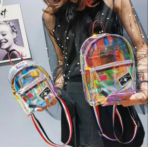 Hot Sale Girls Transparent See Through PVC Mini Backpack Cute School Bags Lovely Cute Laser Jelly Schoolbag