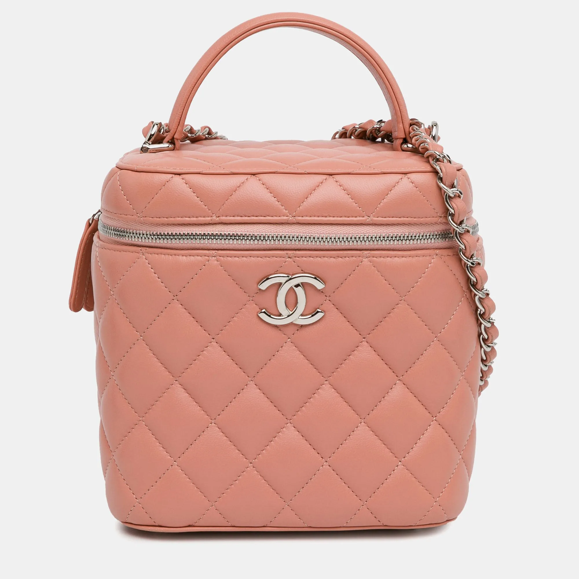 Lambskin Top Handle Vanity Case with Chain