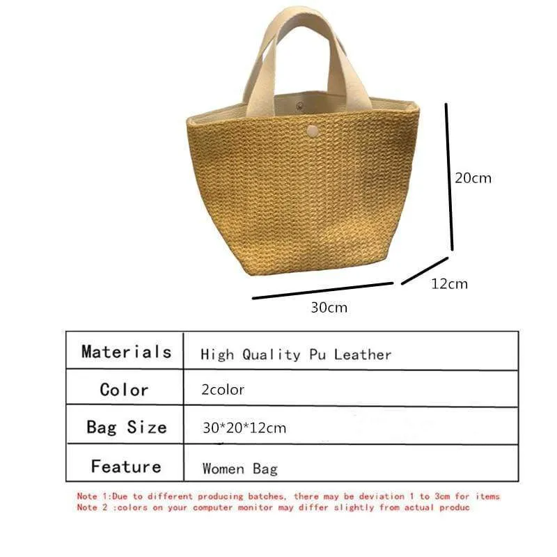 large capacity rattan beach straw wicker bag fabric handle tote