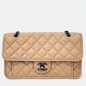 Leather Beige Flap Chain Bag