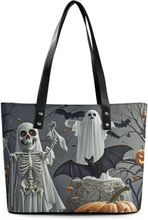Leather Tote Bag Crossbody Bags for Women Fashion Top Handle Handbag Cute Ghost Pumpkin Lantern Ladies Shoulder Bags Casual Beach Bag Gym Bages Ladies Purses for Shopping Work Travel