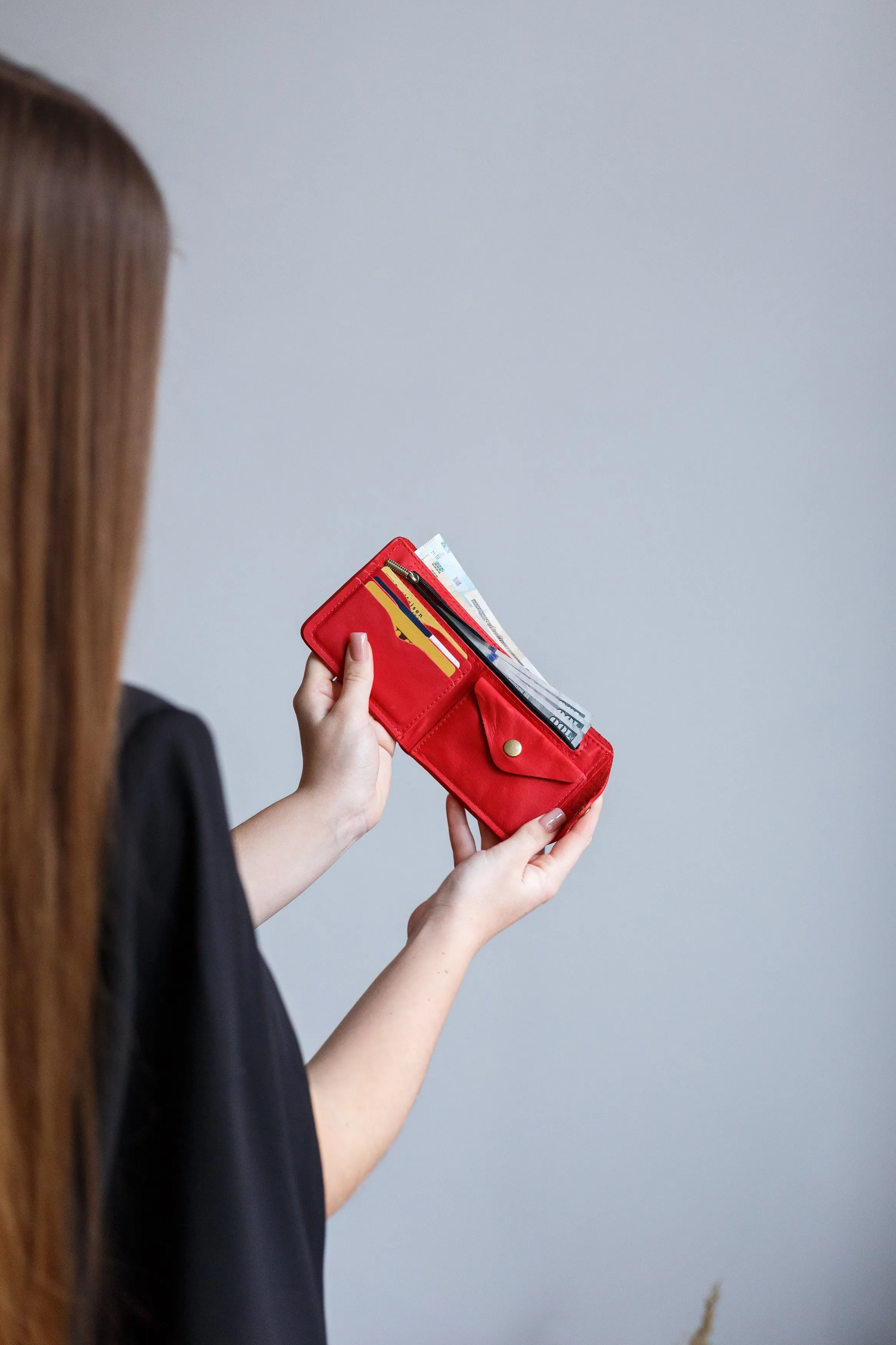 Leather wallet for women personalized,  women leather wallet, Gift,color is red