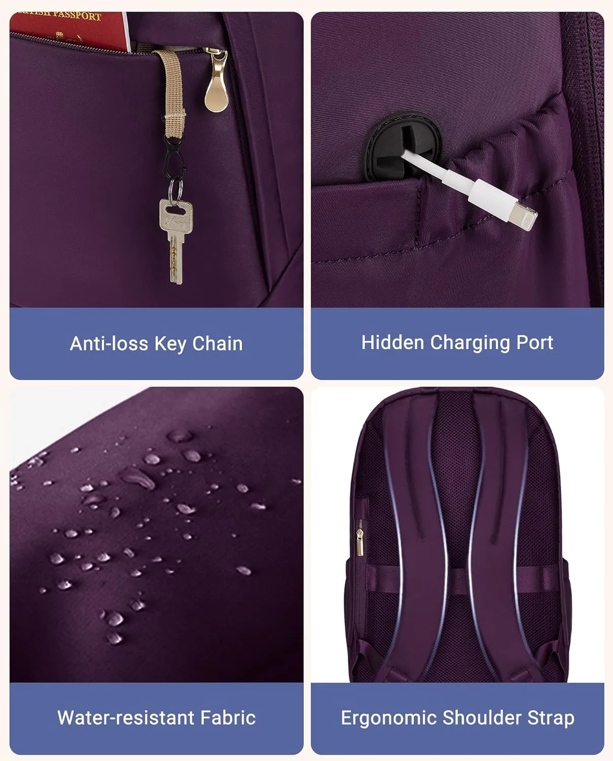 LIGHT FLIGHT Travel Backpacks Laptop Backpack for Women 15.6 inches Computer Bags for Work Travel College, Gifts for Women, Purple