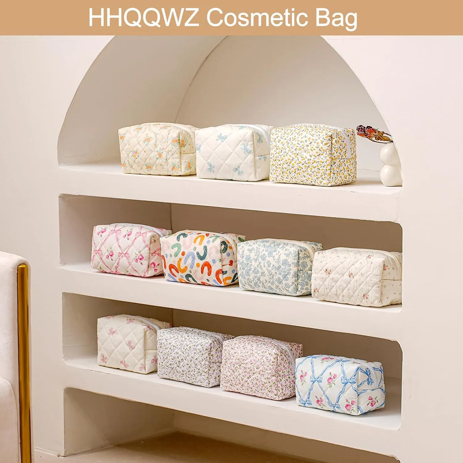 Makeup Bag Travel Cosmetic Bag for Women Girls, Zipper Make Up Pouch, Floral Flowers Toiletry Organizer Makeup, Portable Storage Bag, Cosmetic Travel Cloth Bag (Navy Blue Flower)
