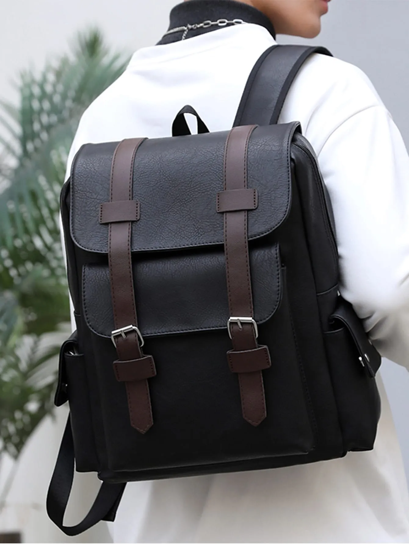 Men Buckle Decor Flap Backpack