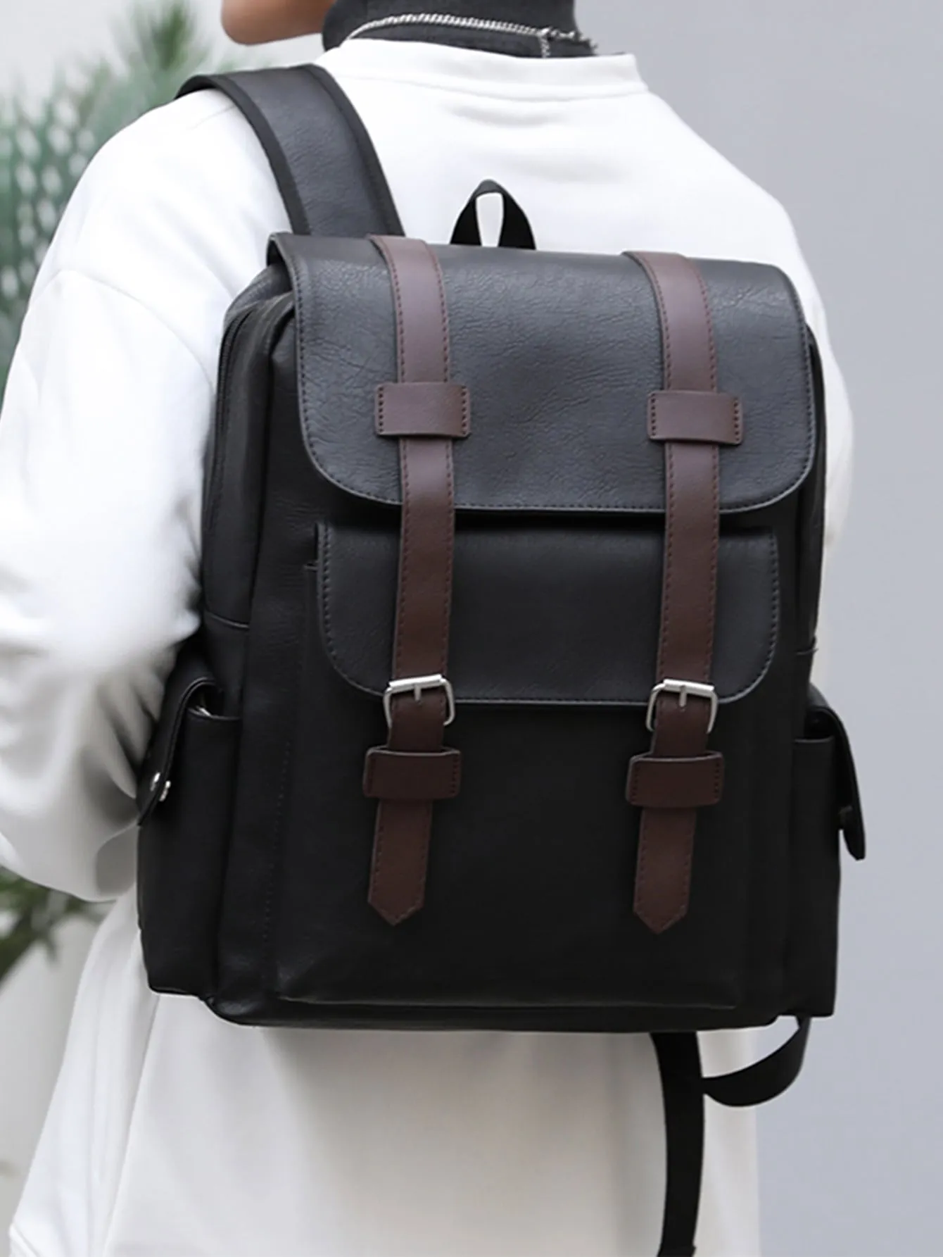 Men Buckle Decor Flap Backpack
