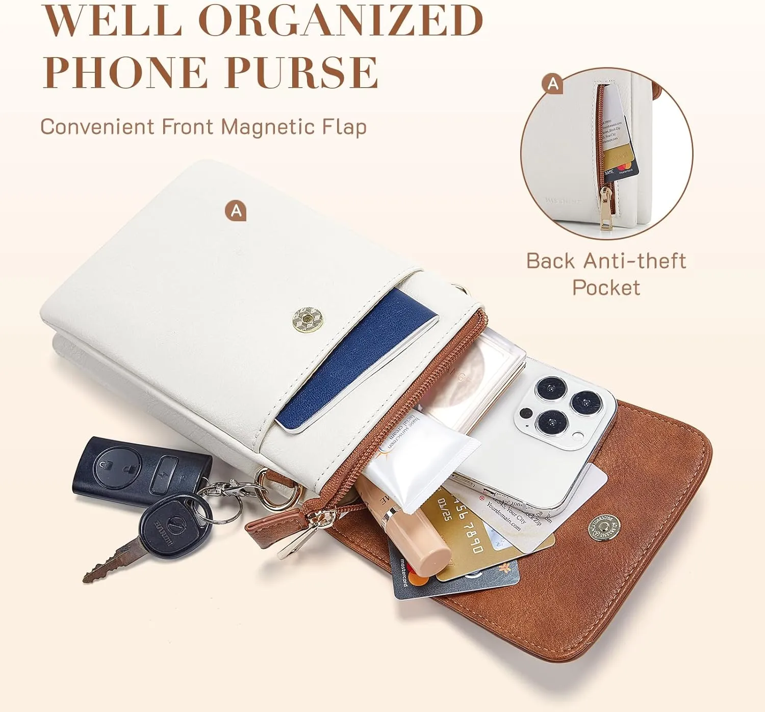 Missnine Small Crossbody Bags for Women Vegan Leather Cell Phone Purses Trendy RFID Wallet Purses with Adjustable Strap