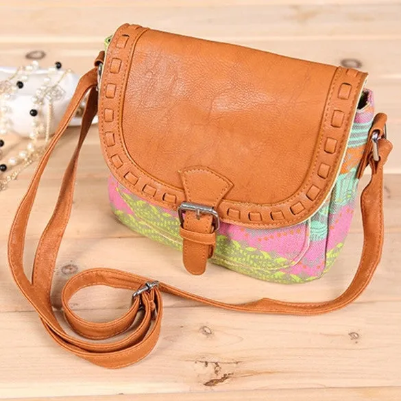 New Fashion Retro Women Canvas Adjustable Strap Geometric Animal Print Small Shoulder Bags Handbag