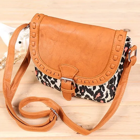 New Fashion Retro Women Canvas Adjustable Strap Geometric Animal Print Small Shoulder Bags Handbag