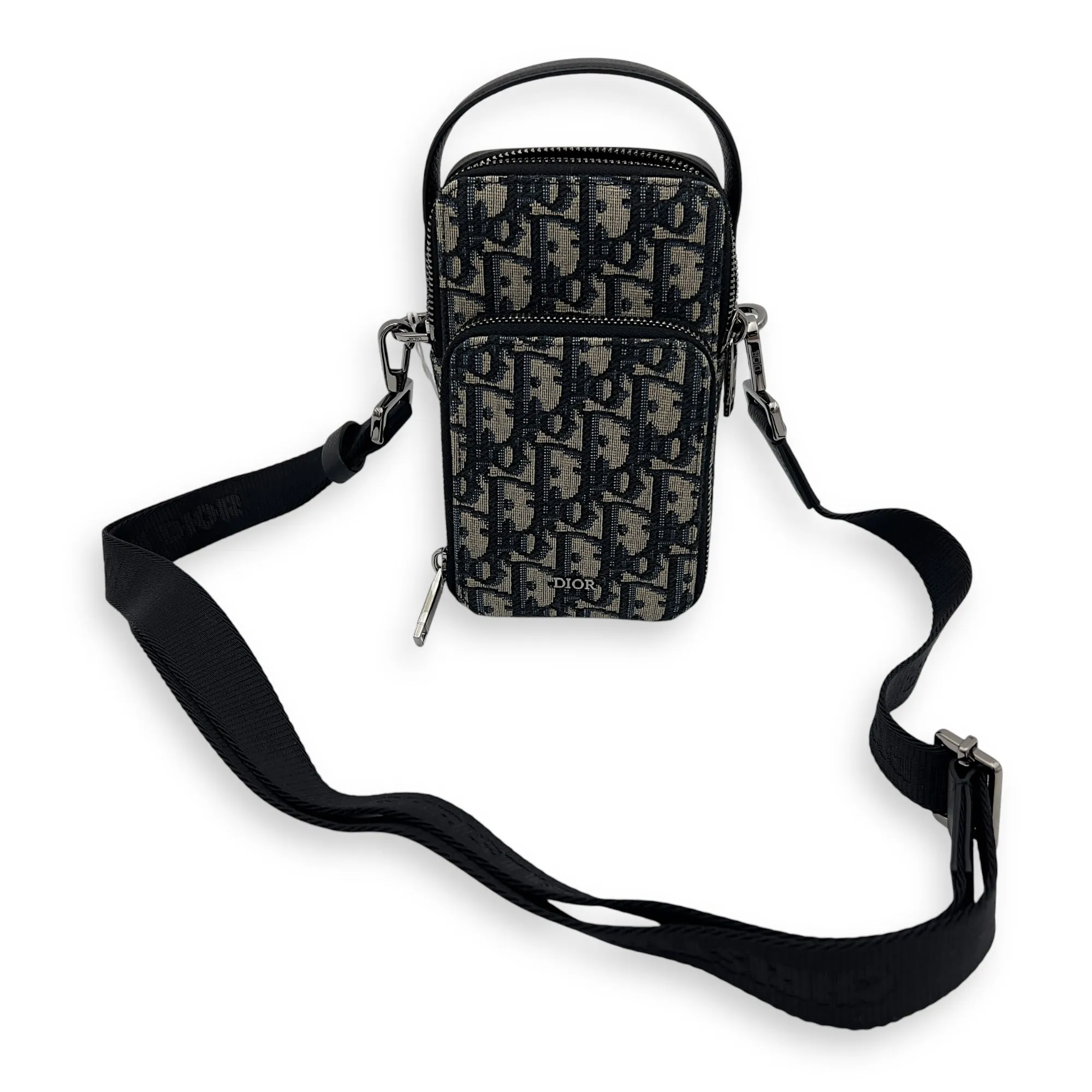 Oblique Crossbody Bag Micro Blue in Canvas, Silver hardware
