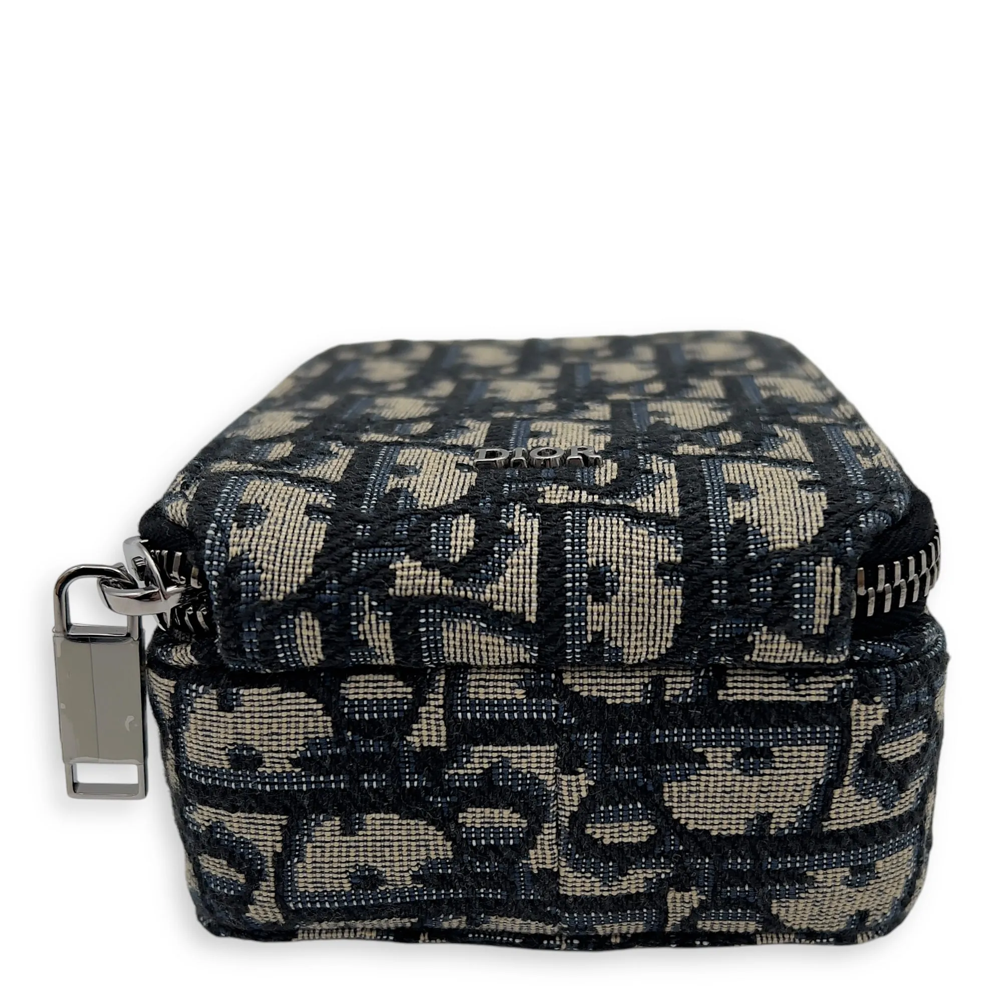 Oblique Crossbody Bag Micro Blue in Canvas, Silver hardware