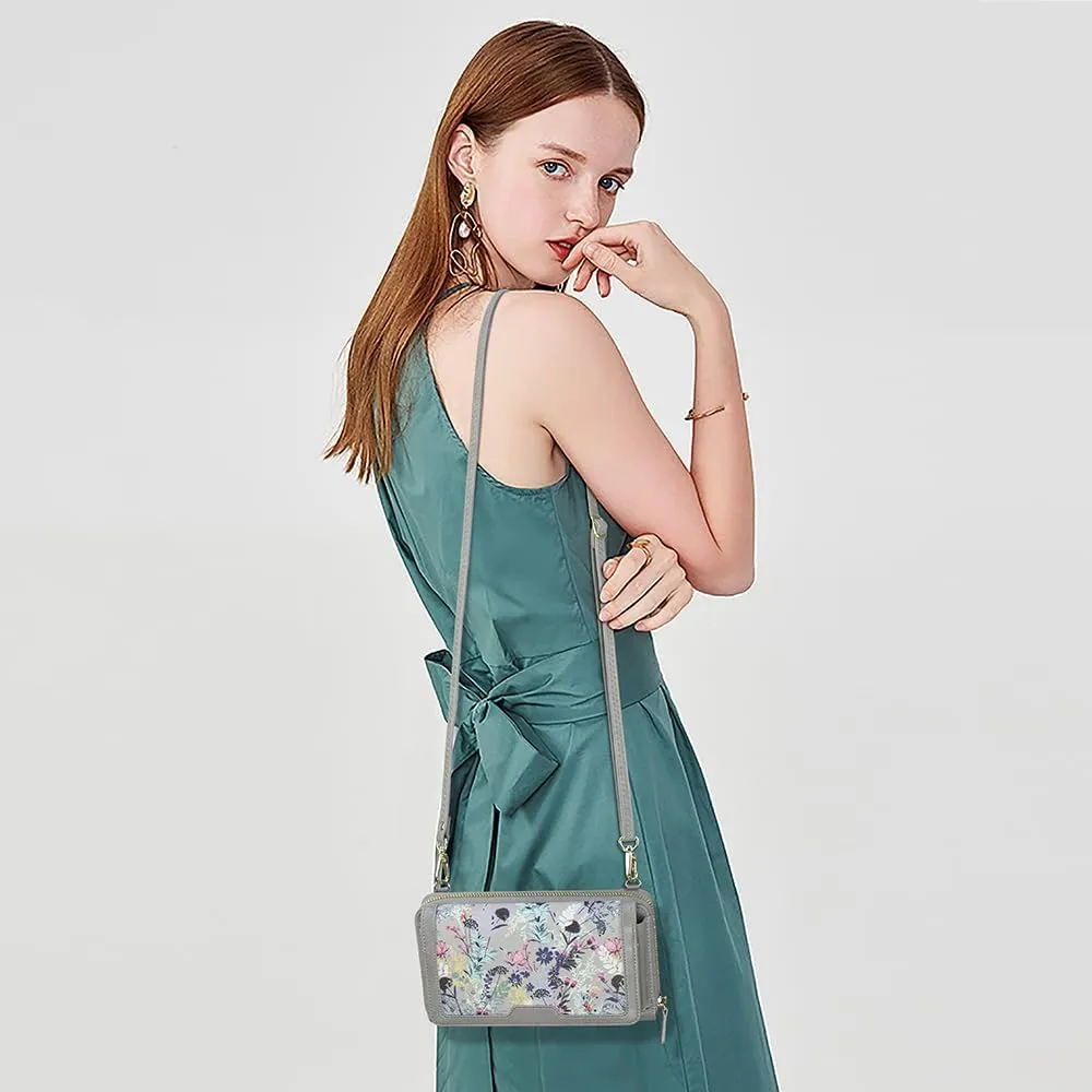 Peacocktion Crossbody Wristlet Wallets for Women RFID Vegan Leather Cross Body Cell Phone Purses with Zipper