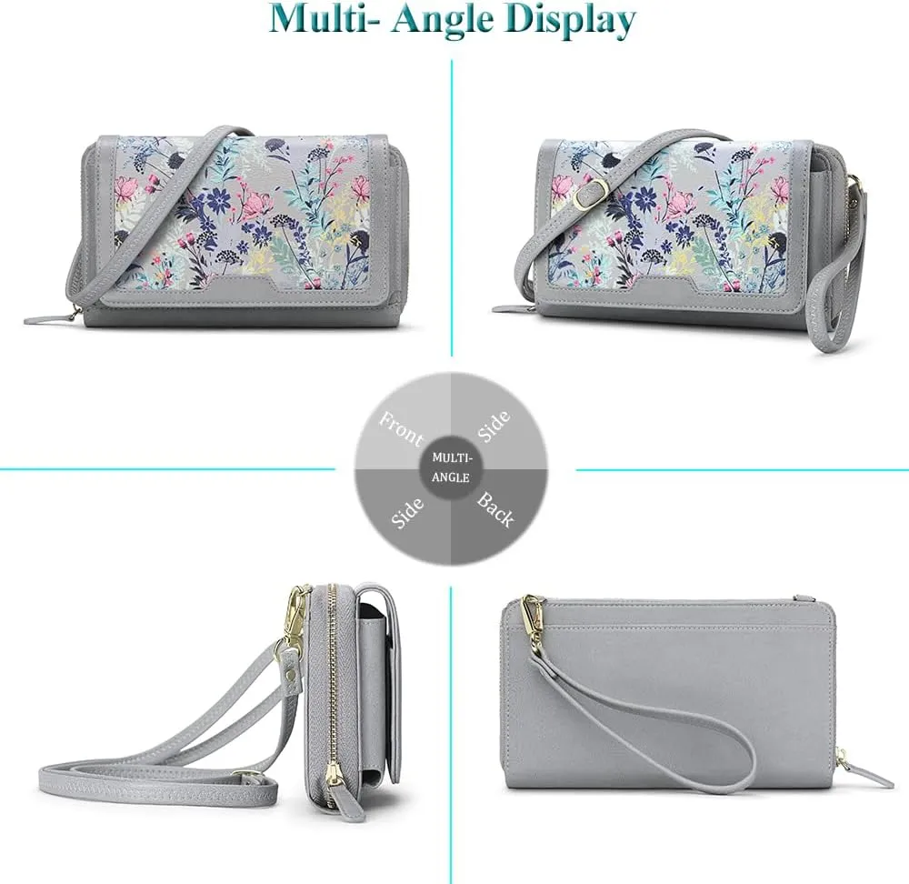 Peacocktion Crossbody Wristlet Wallets for Women RFID Vegan Leather Cross Body Cell Phone Purses with Zipper