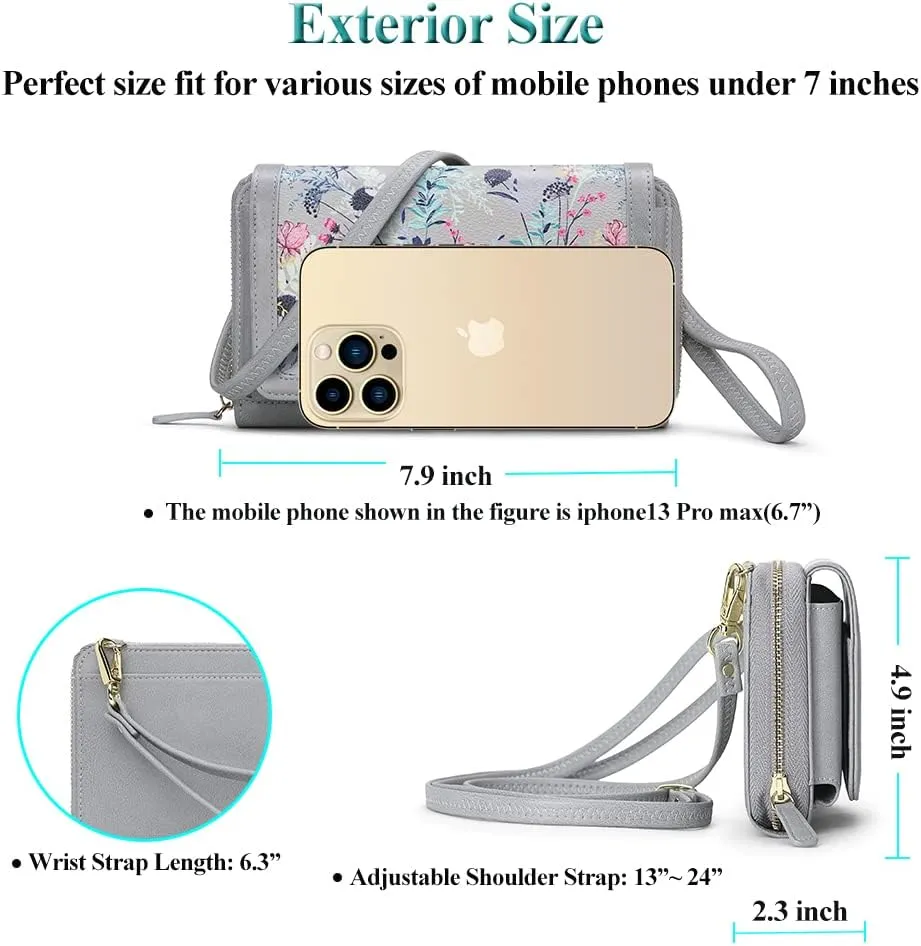 Peacocktion Crossbody Wristlet Wallets for Women RFID Vegan Leather Cross Body Cell Phone Purses with Zipper