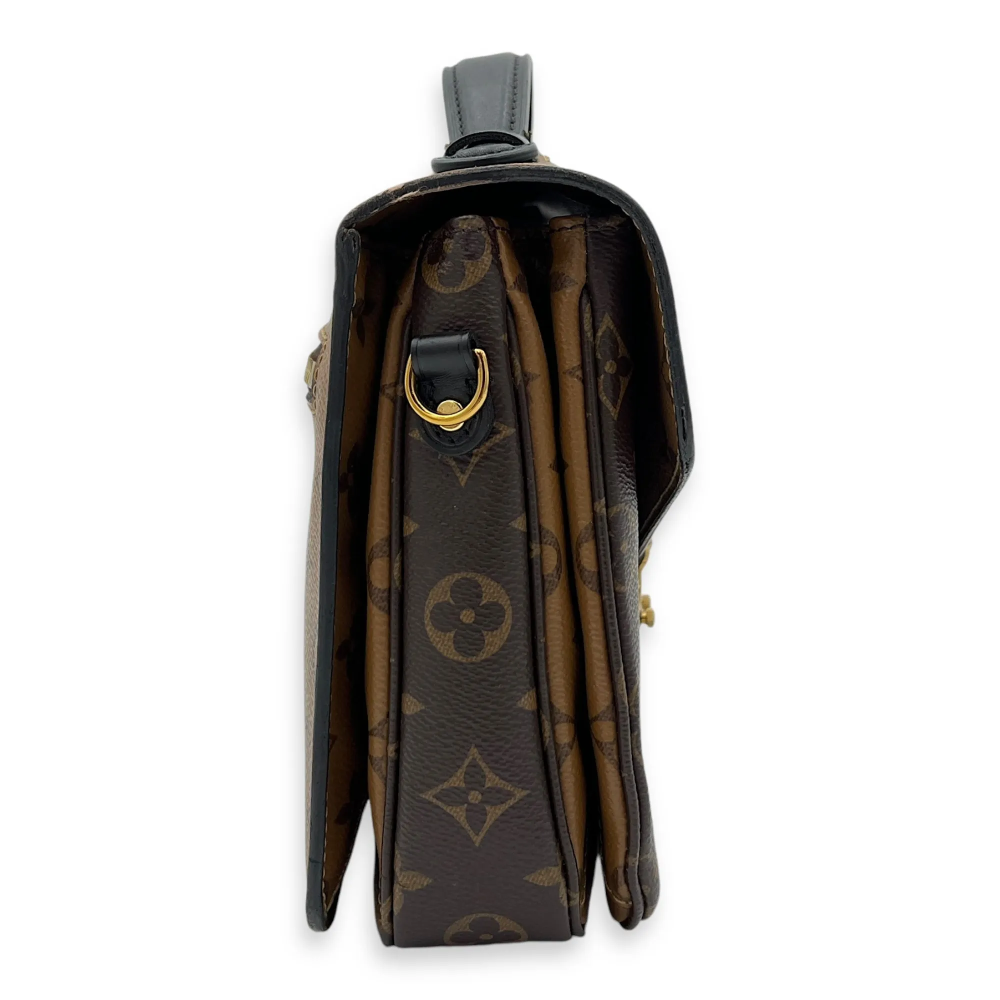Pochette Metis Crossbody Bag Brown in Monogram Coated Canvas, Gold hardware