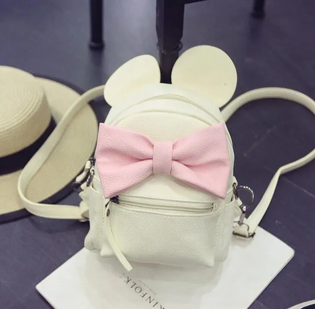 PU leather Cute Animals ears Sweet Bow Wild School Female Mini Bag