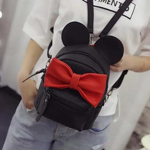 PU leather Cute Animals ears Sweet Bow Wild School Female Mini Bag