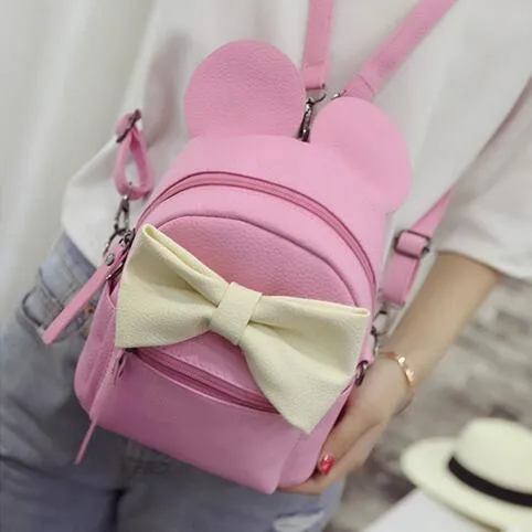 PU leather Cute Animals ears Sweet Bow Wild School Female Mini Bag