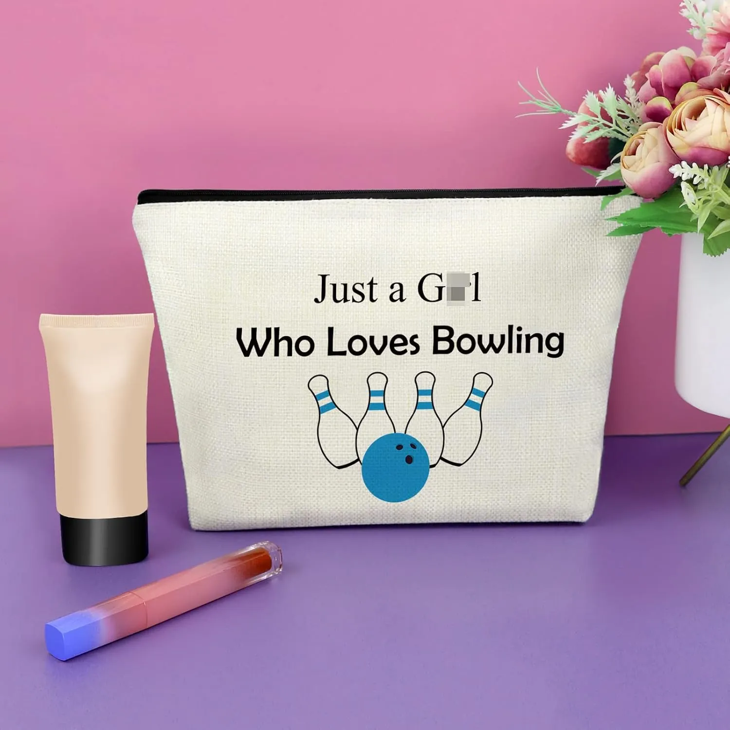 Sazuwu Bowling Makeup Bag for Women Bowling Team Gifts Cosmetic Bag for Players Graduation Christmas Birthday Present Travel Pouch