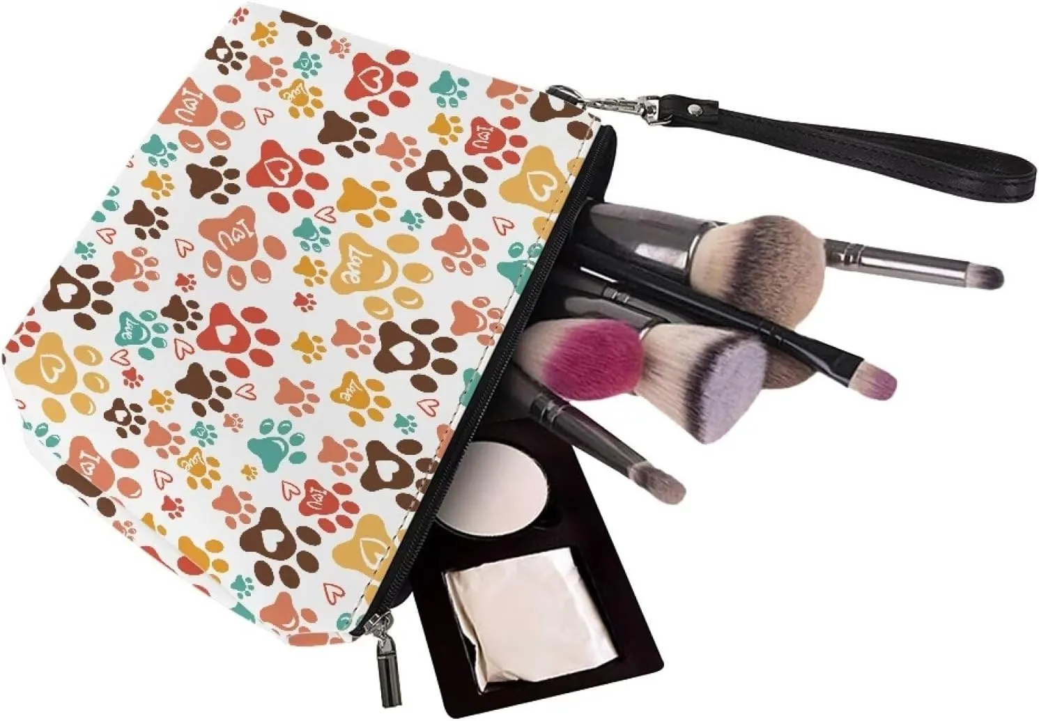 SEANATIVE Colorful Dog Paw Print Makeup Bag for Women Girls Cosmetic Bag with Zipper Soft PU Leather Cute Makeup Pouch Travel Organizer
