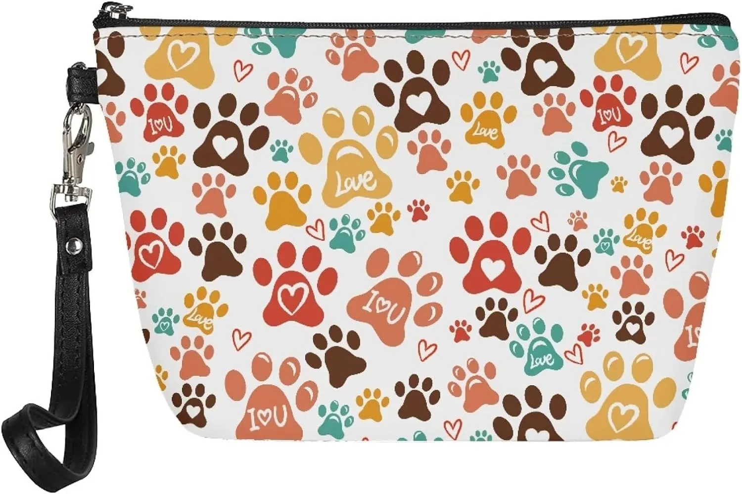 SEANATIVE Colorful Dog Paw Print Makeup Bag for Women Girls Cosmetic Bag with Zipper Soft PU Leather Cute Makeup Pouch Travel Organizer