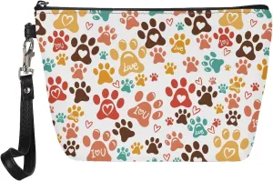 SEANATIVE Colorful Dog Paw Print Makeup Bag for Women Girls Cosmetic Bag with Zipper Soft PU Leather Cute Makeup Pouch Travel Organizer