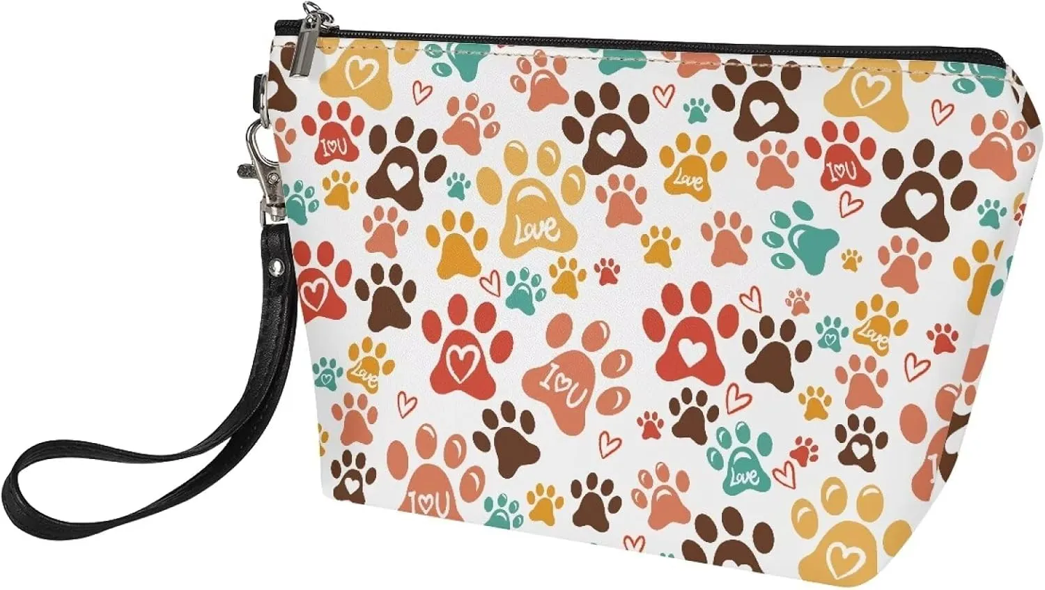 SEANATIVE Colorful Dog Paw Print Makeup Bag for Women Girls Cosmetic Bag with Zipper Soft PU Leather Cute Makeup Pouch Travel Organizer