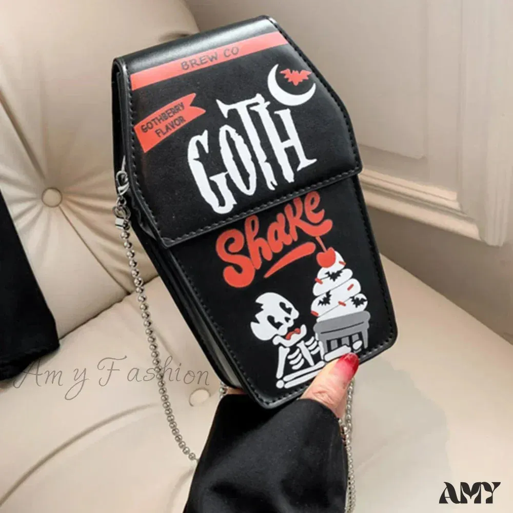 Shape PU Cosmetic Coffin Bag Leather Halloween Gothic Funny