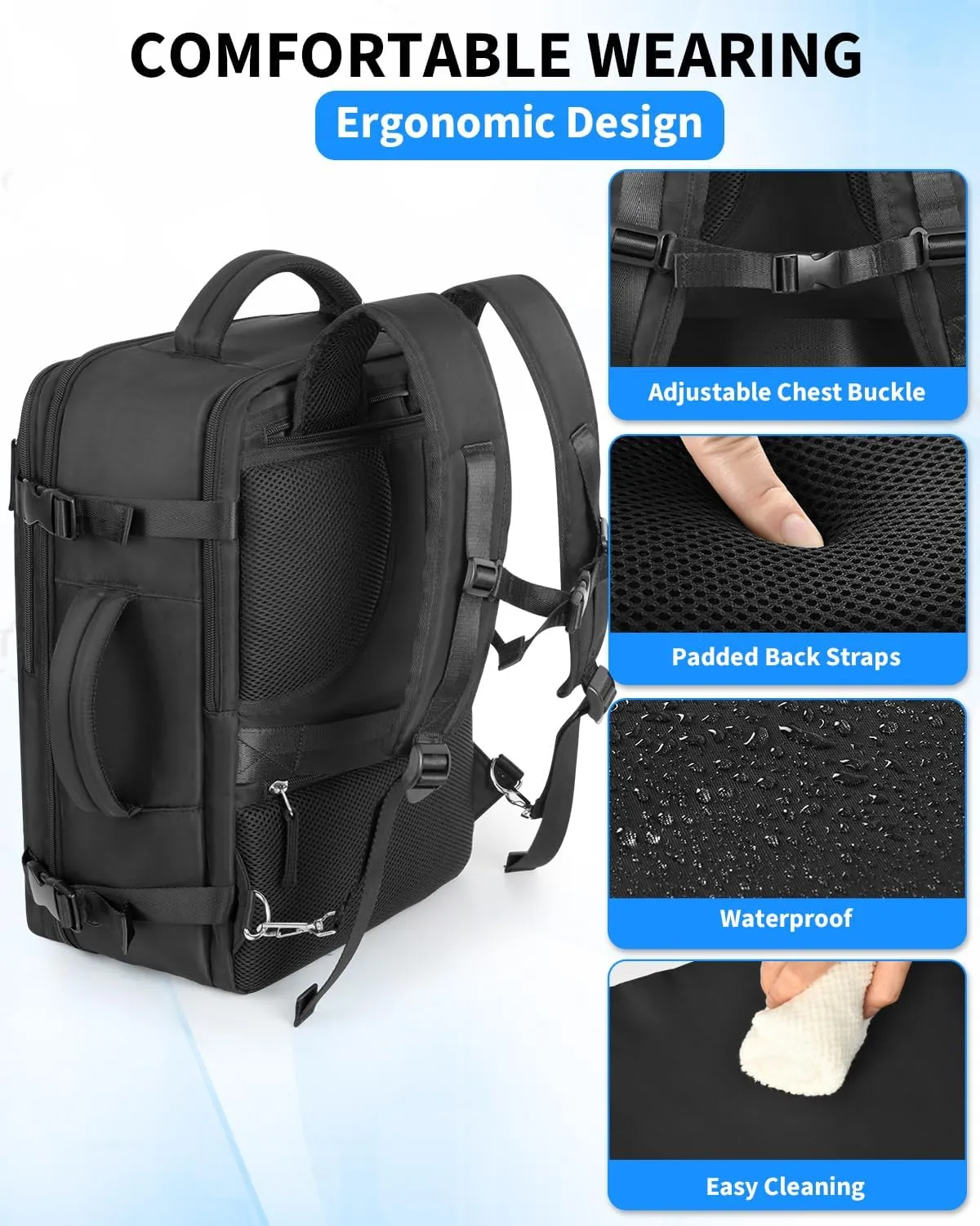 Travel Backpack for Women Men, Carry On Backpacks Personal Item Bag, TSA 17 Inch Laptop Bags, Waterproof Backpack Flight Approved, Nurse Bag Casual Daypack for School, Business, College, Black