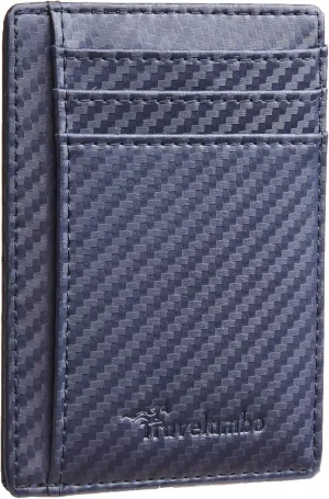 Travelambo Front Pocket Minimalist Leather Slim Wallet RFID Blocking Carbon Fiber Texture