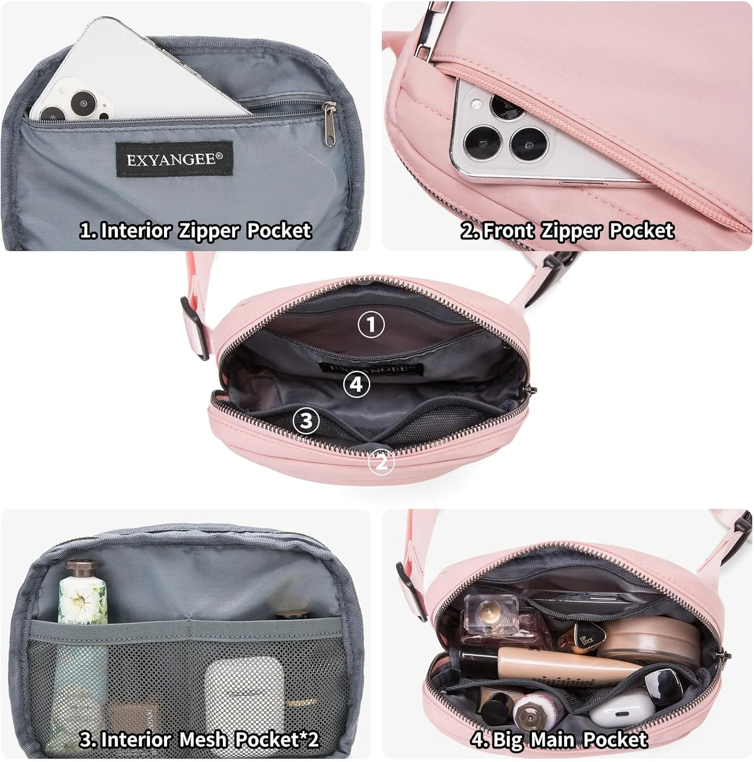 Unisex Belt Bag Fanny pack crossbody bags Everywhere Waist packs with Adjustable Strap (PINK)