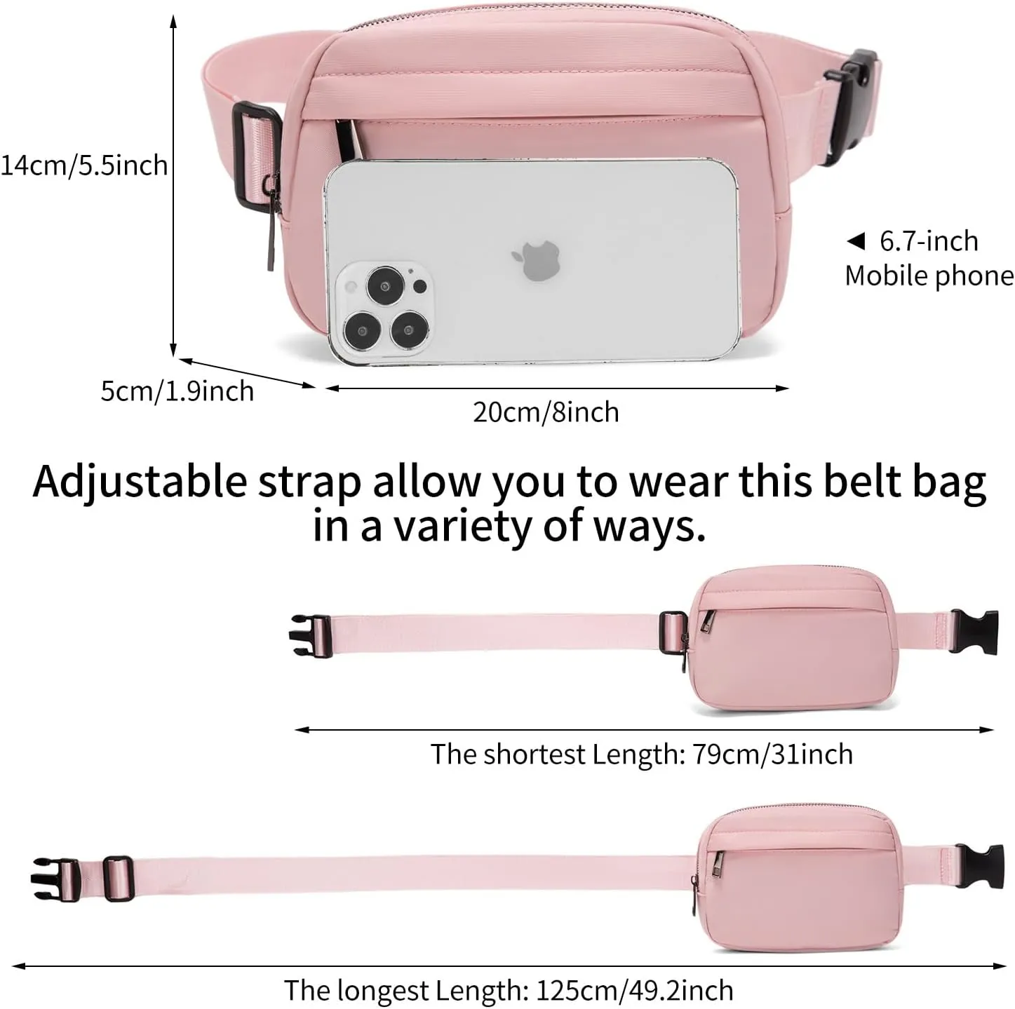 Unisex Belt Bag Fanny pack crossbody bags Everywhere Waist packs with Adjustable Strap (PINK)