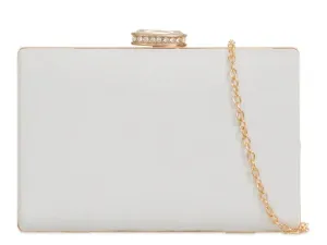 White Suede Hard Clutch Bag