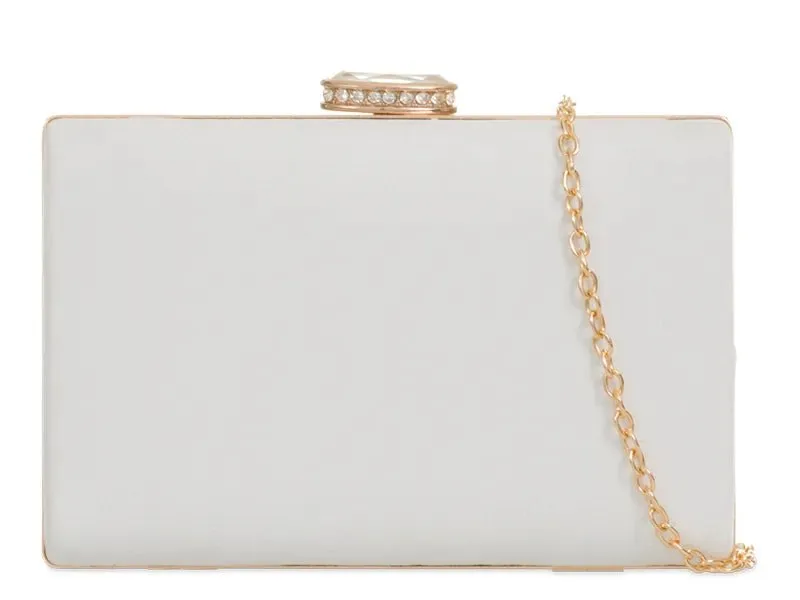 White Suede Hard Clutch Bag