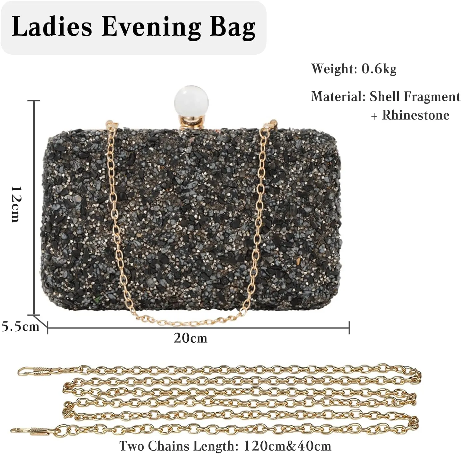 Women Evening Bag Rhinestone Clutch Bag Ladies Handbag With Detachable Chain Bridal Wedding Purse