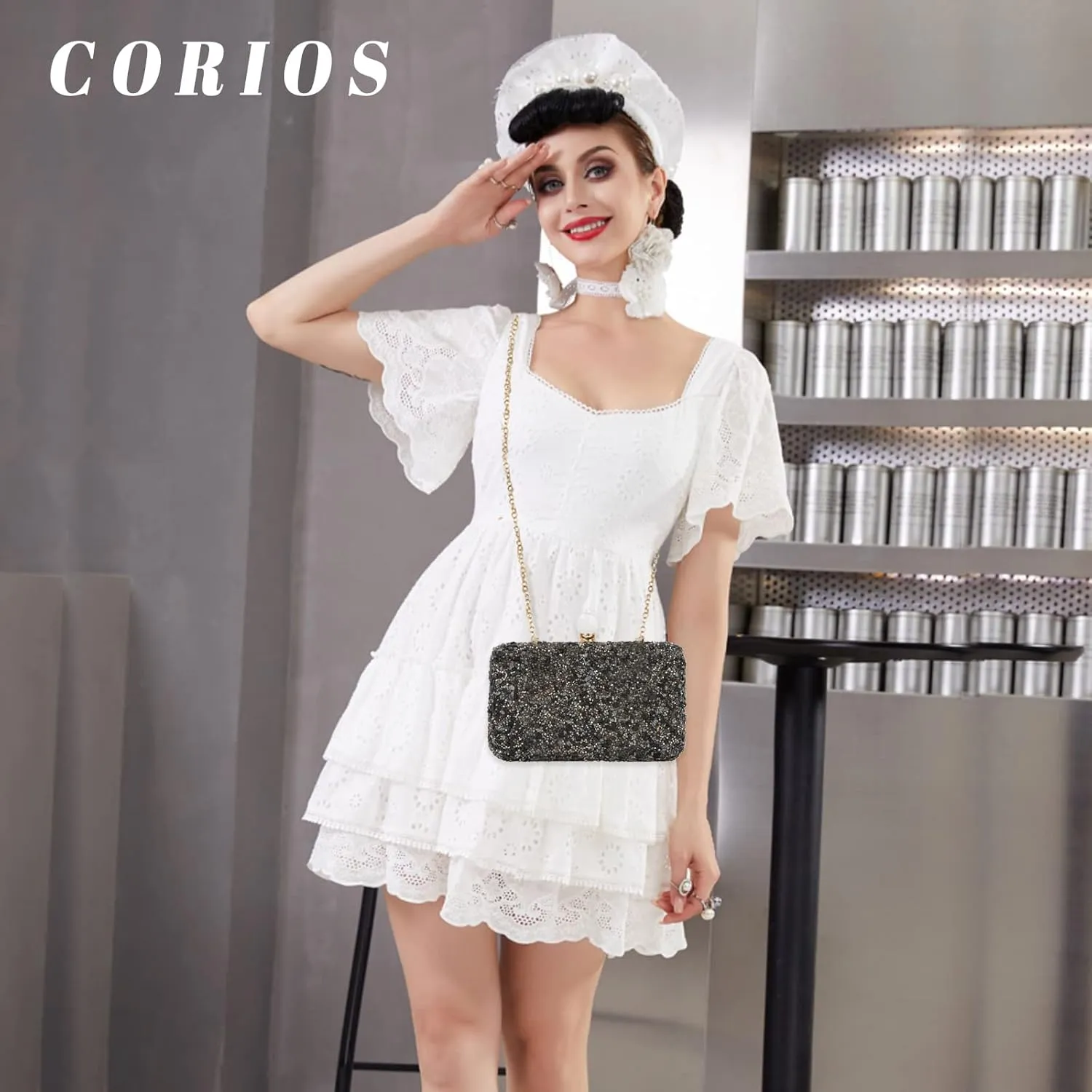 Women Evening Bag Rhinestone Clutch Bag Ladies Handbag With Detachable Chain Bridal Wedding Purse