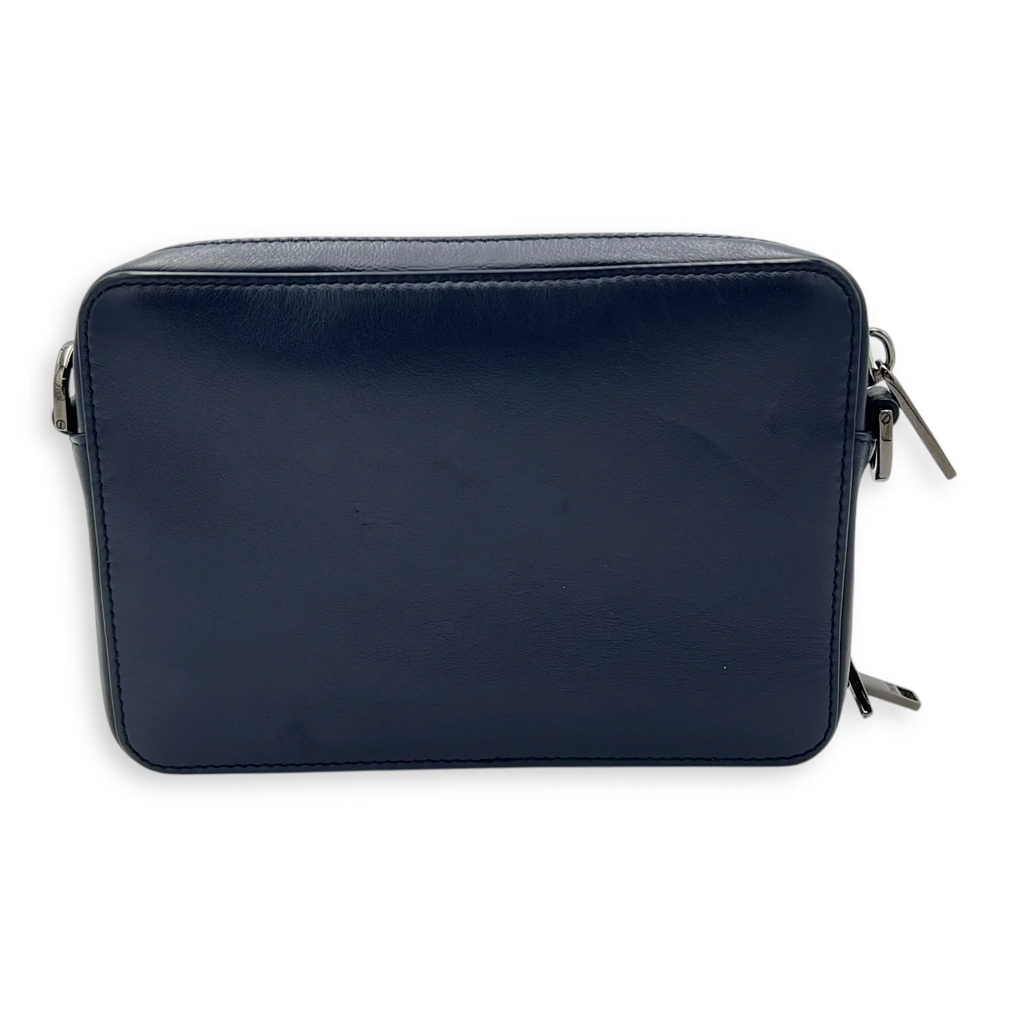x Descente Double Zip Blue Crossbody Bag in Calfskin, Silver hardware