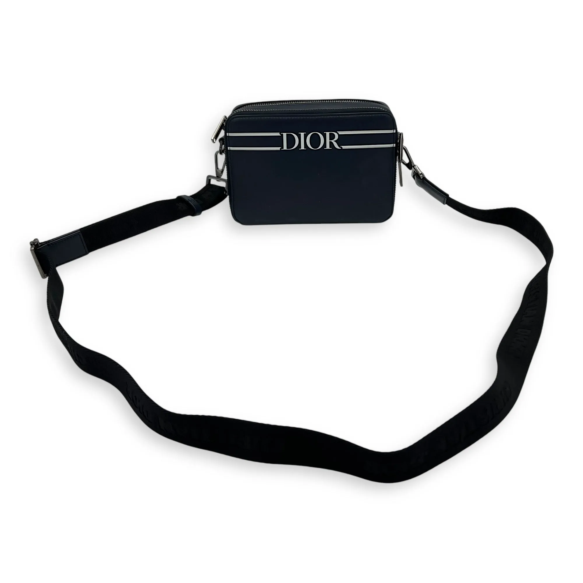 x Descente Double Zip Blue Crossbody Bag in Calfskin, Silver hardware