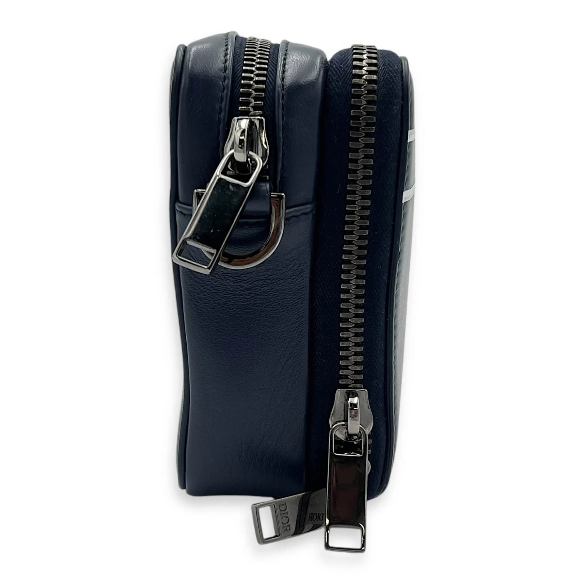 x Descente Double Zip Blue Crossbody Bag in Calfskin, Silver hardware