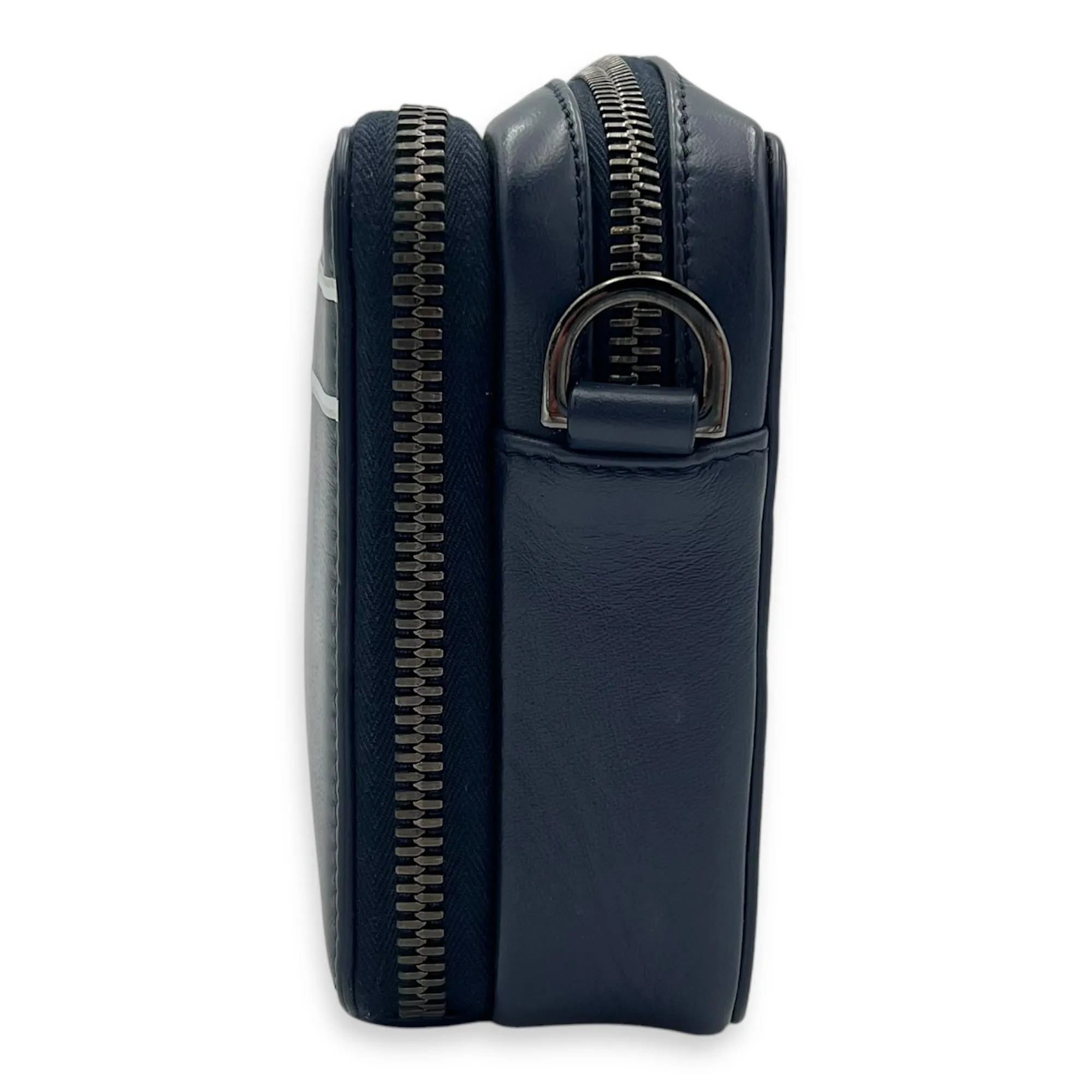 x Descente Double Zip Blue Crossbody Bag in Calfskin, Silver hardware
