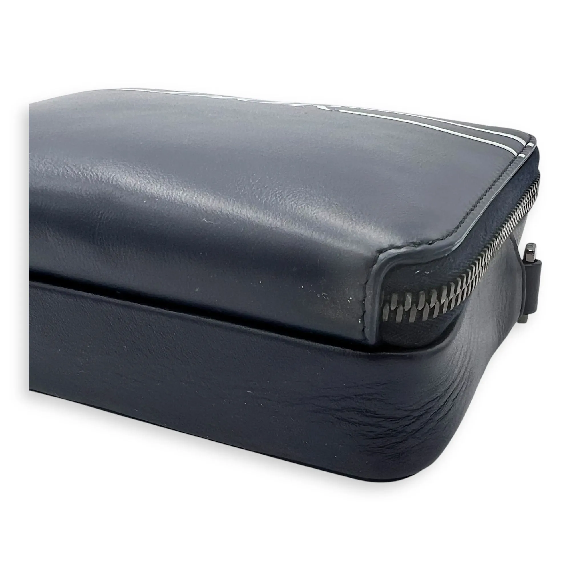 x Descente Double Zip Blue Crossbody Bag in Calfskin, Silver hardware